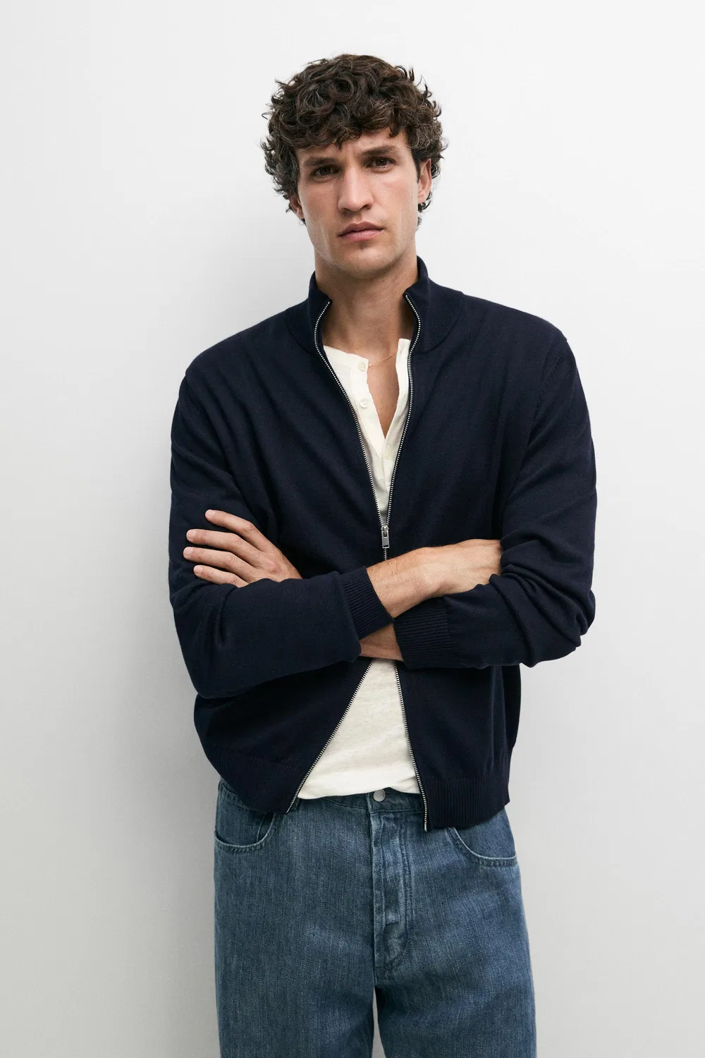 Кардиган Massimo Dutti 100% Cotton Knit, темно-синий