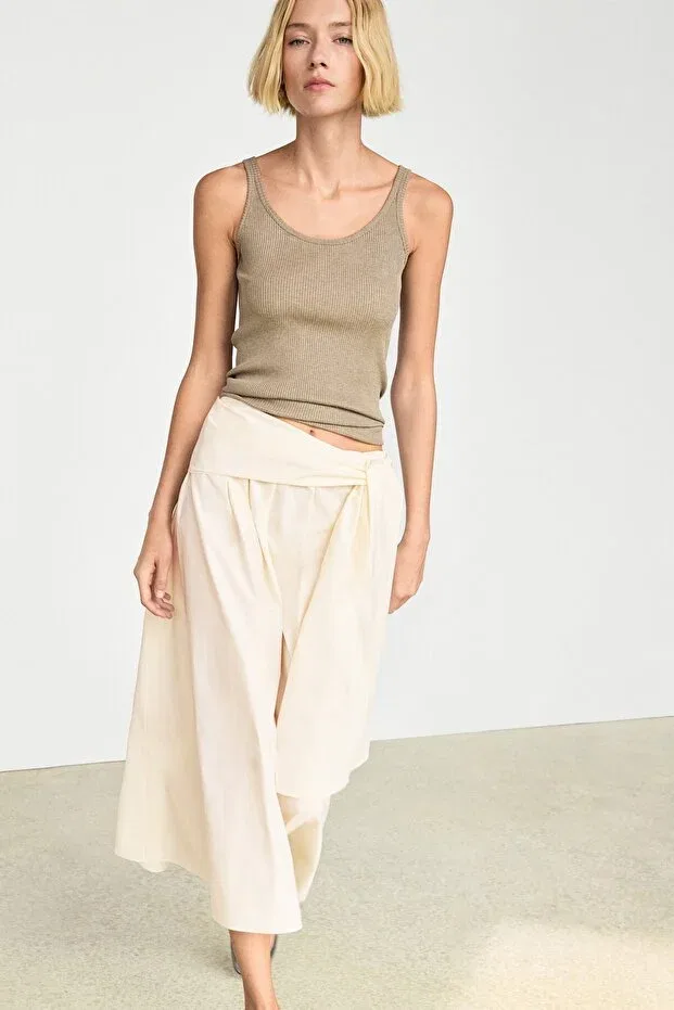 Женская струящаяся юбка с шарфом Massimo Dutti, Natural — фото 3