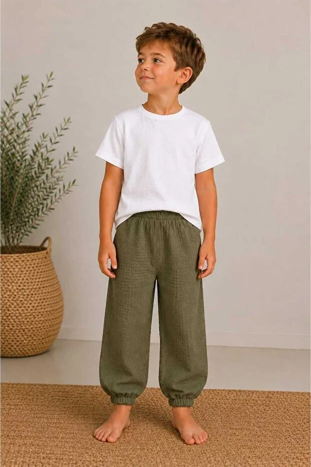 Детские брюки для девочек хлопковые Organic muslin elastic leg baby/child trousers Bebeğime Çorap, Khaki