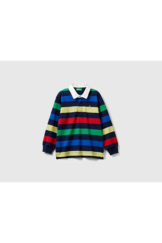Детское поло-свитшот для мальчиков в полоску Benetton, Navy Blue