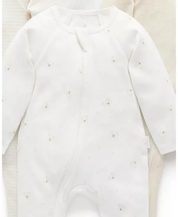 Детский комбинезон с длинным рукавом 4-предметный набор Unisex 4 pack zip footie - baby Purebaby, Vanilla Bear Pack — фото 3