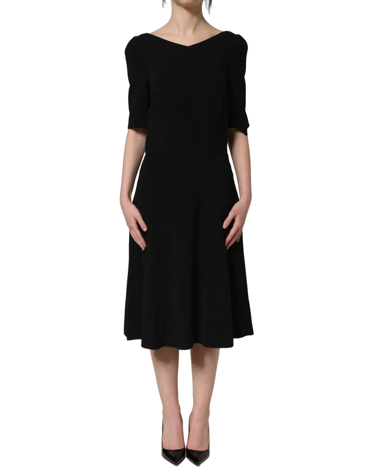 Женское платье-трапеция миди с коротким рукавом Dolce & Gabbana, Black — фото 3