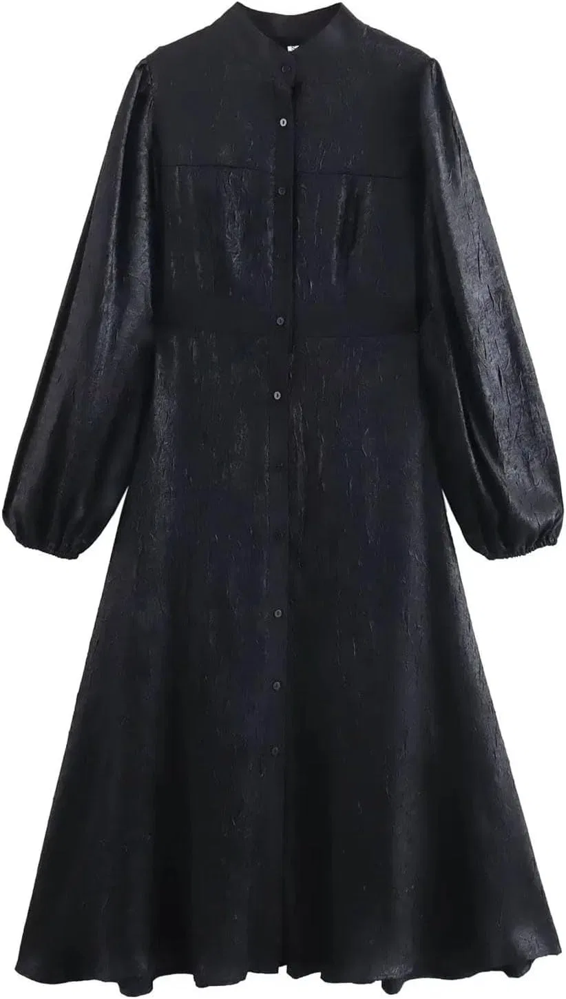 Женское платье с фонариками рукавами, Black