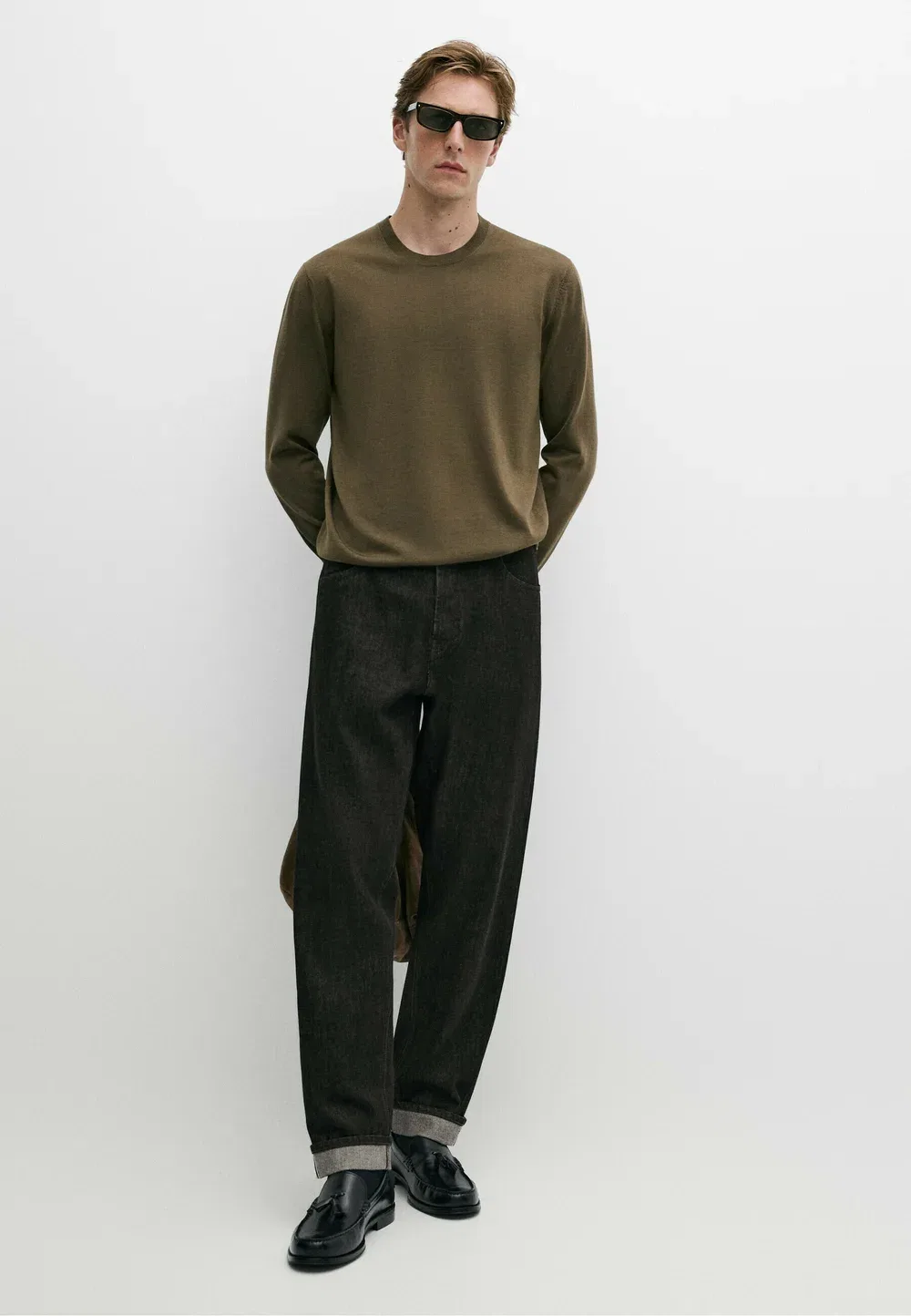 Вязаный свитер с круглым вырезом из 100% мериносовой шерсти Massimo Dutti, Olive — фото 2