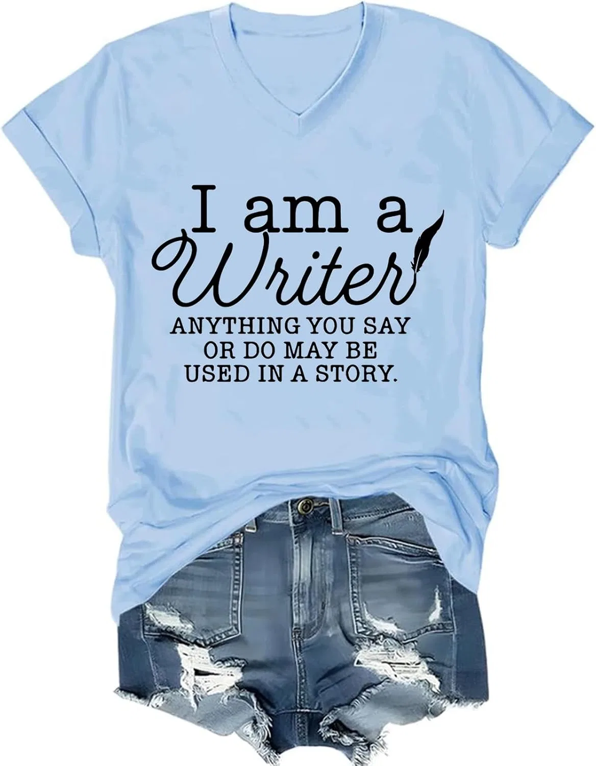 Мужская футболка с V-образным вырезом I Am a Writer, Sky Blue