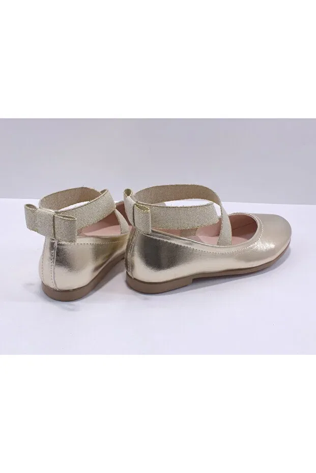 Детские балетки для девочек с круглым носком Cross-Elasticated ballet flats Kidimo, Gold — фото 3