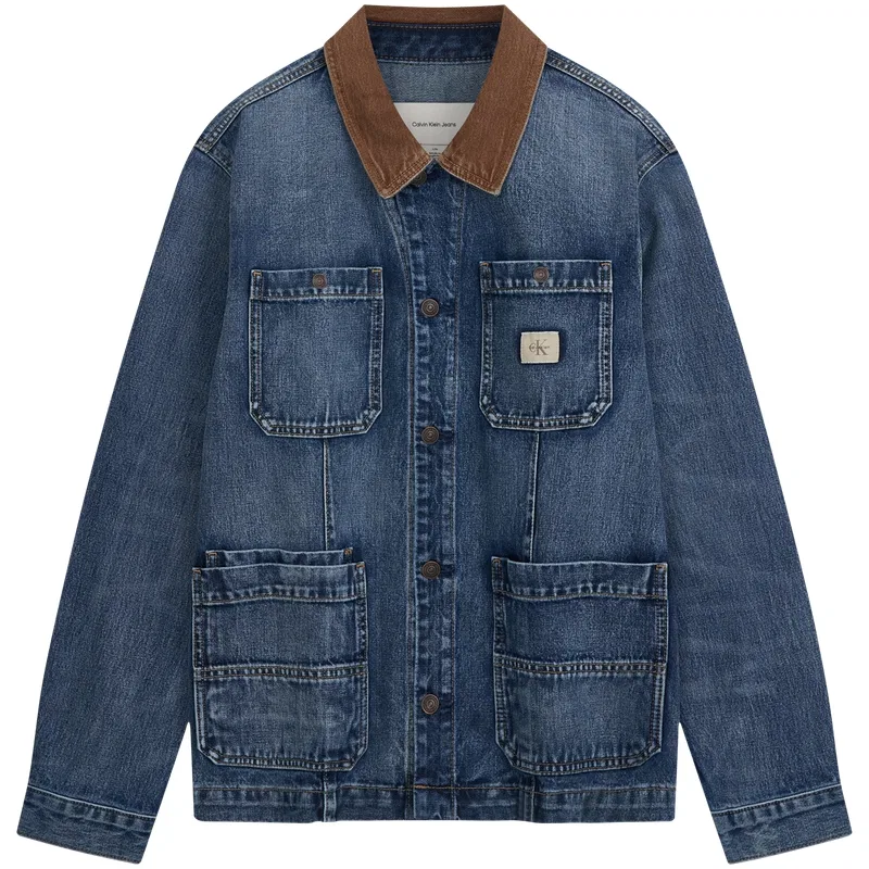 Мужская джинсовая куртка с лацканами, средняя посадка, Calvin Klein, 8WN-Dazzling Blue Tone, 8WN-Dazzling Blue Tone