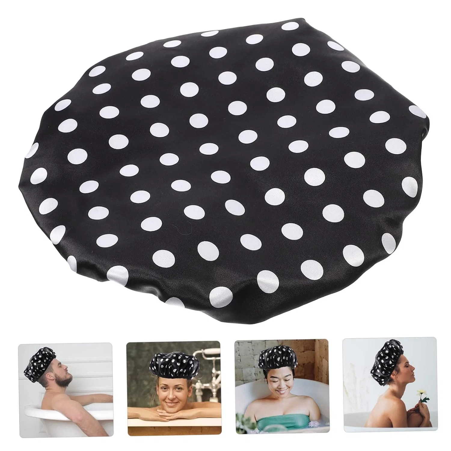 Шапочка для душа 3-в-1 Housoutil, 2 шт, Satin, Peva, Microfibre, 33x33 см, Black — фото 2