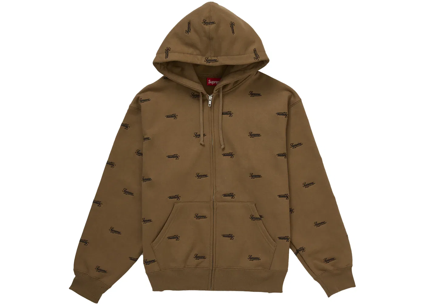 Мужская худи с длинным рукавом Supreme Repeat Script Zip Up Hooded Sweatshirt Supreme, Dark Khaki