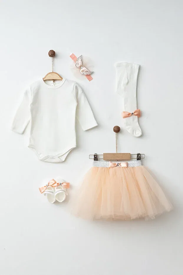 Детский комплект для девочек с принтом Angel Winged Tutu Skirt Mevlüt Set Yukobaby Bebeğiniz Için En Doğalı, Cream
