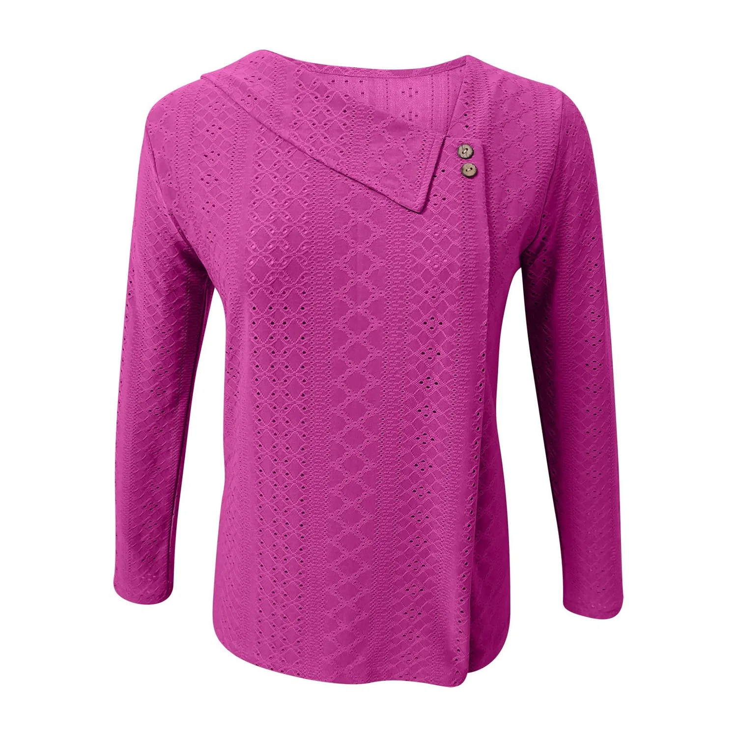 Женская блуза свободного кроя с V-образным вырезом Elegant Loose V-Neck Solid Color Button Neck Top, Hot Pink-2 — фото 3