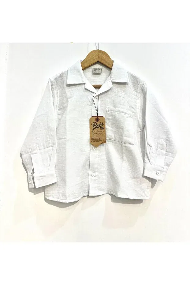Детская рубашка из муслина с длинным рукавом Rois, White