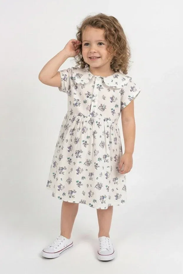 Детское платье для девочек с коротким рукавом Ruffled Peter Pan Collar Dress Miababy, Green — фото 3