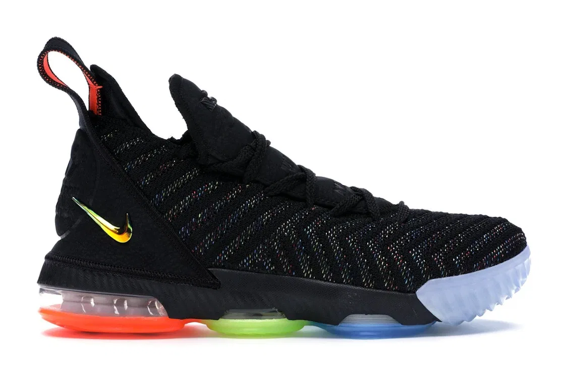 Детские кроссовки для мальчиков баскетбольные Nike LeBron 16, Black/Hyper Crimson-Photo Blue-Metallic Silver