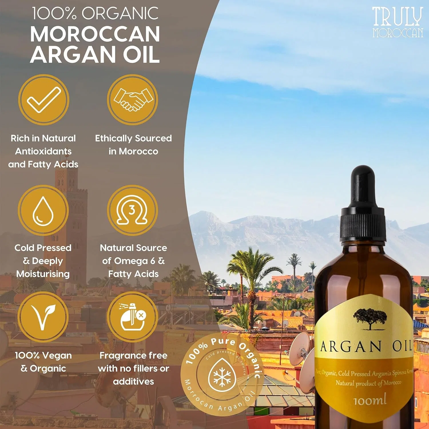 Масло для тела и лица Аргановое, Truly Moroccan, 100 мл — фото 3