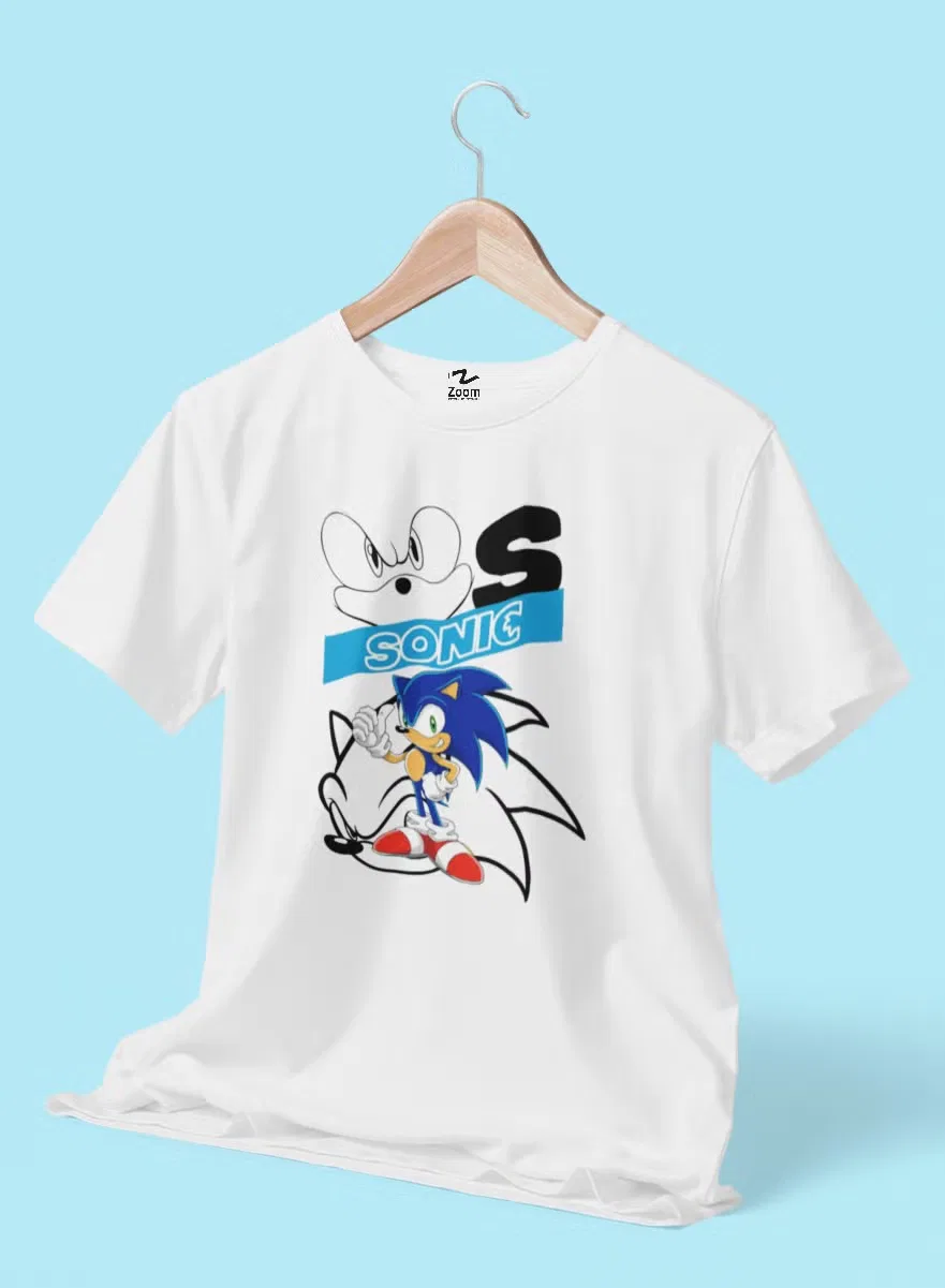 Футболка детская с принтом Sonic 3d line art Zoom, белый