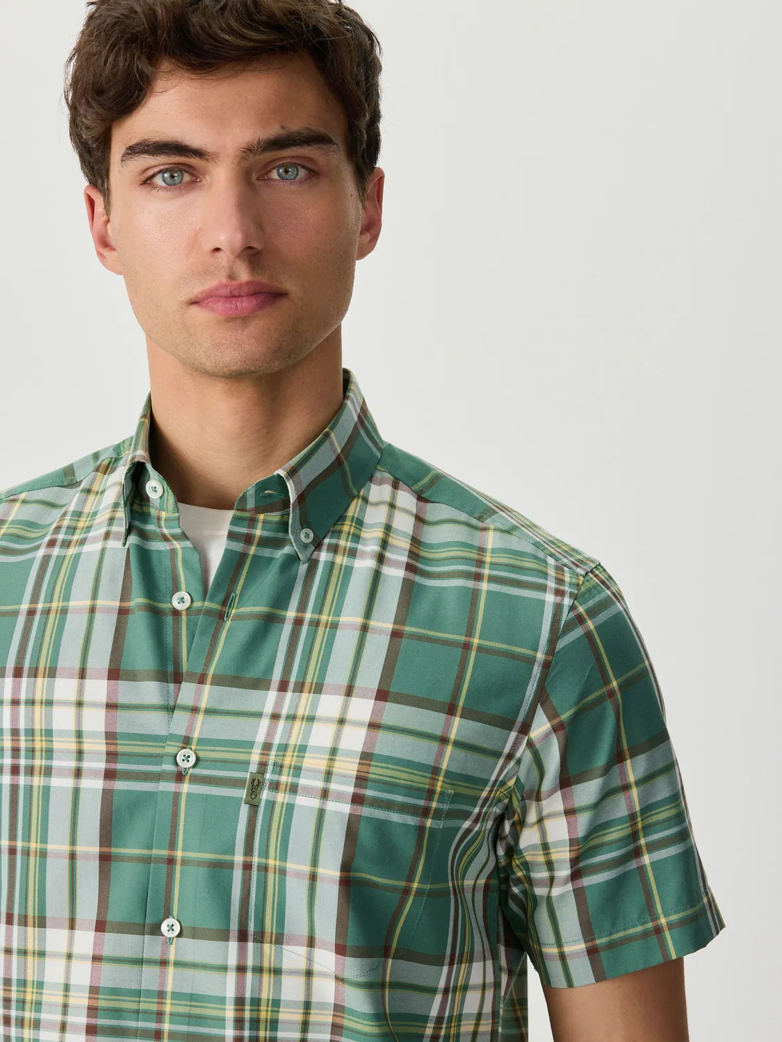 Рубашка оксфордская с коротким рукавом, принт Green Madras Check Next, зеленый