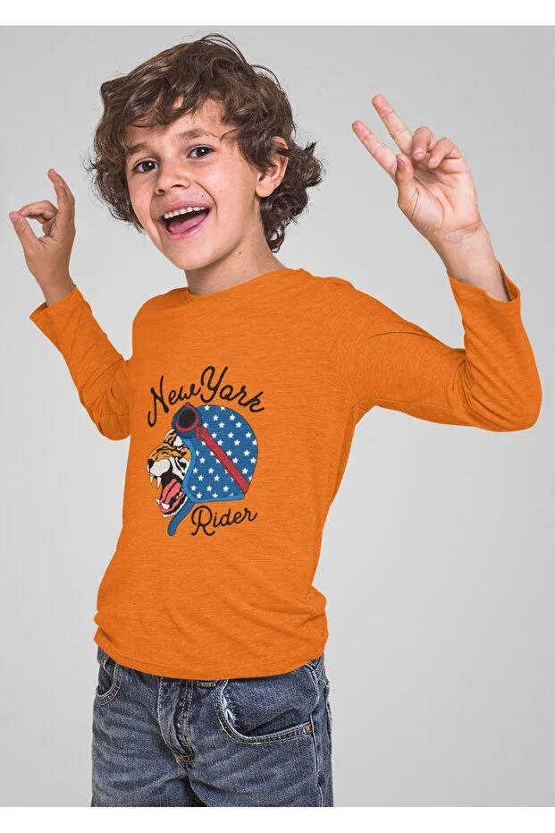 Детская футболка для мальчиков с длинным рукавом New York Tiger Printed Bubuga, Orange — фото 2