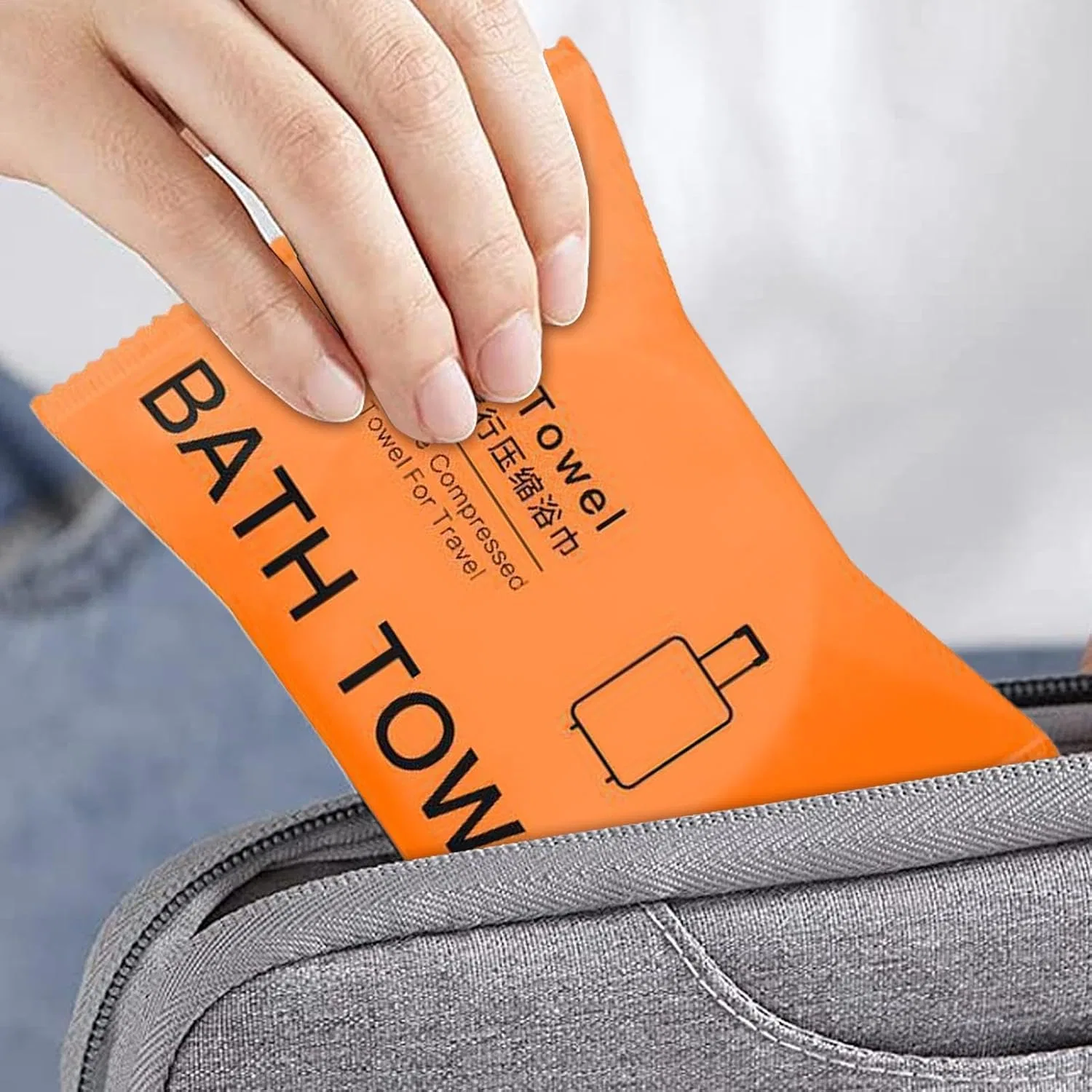 Сжатое полотенце для путешествий, Generic, 91 г, 70x140 см, Orange — фото 3