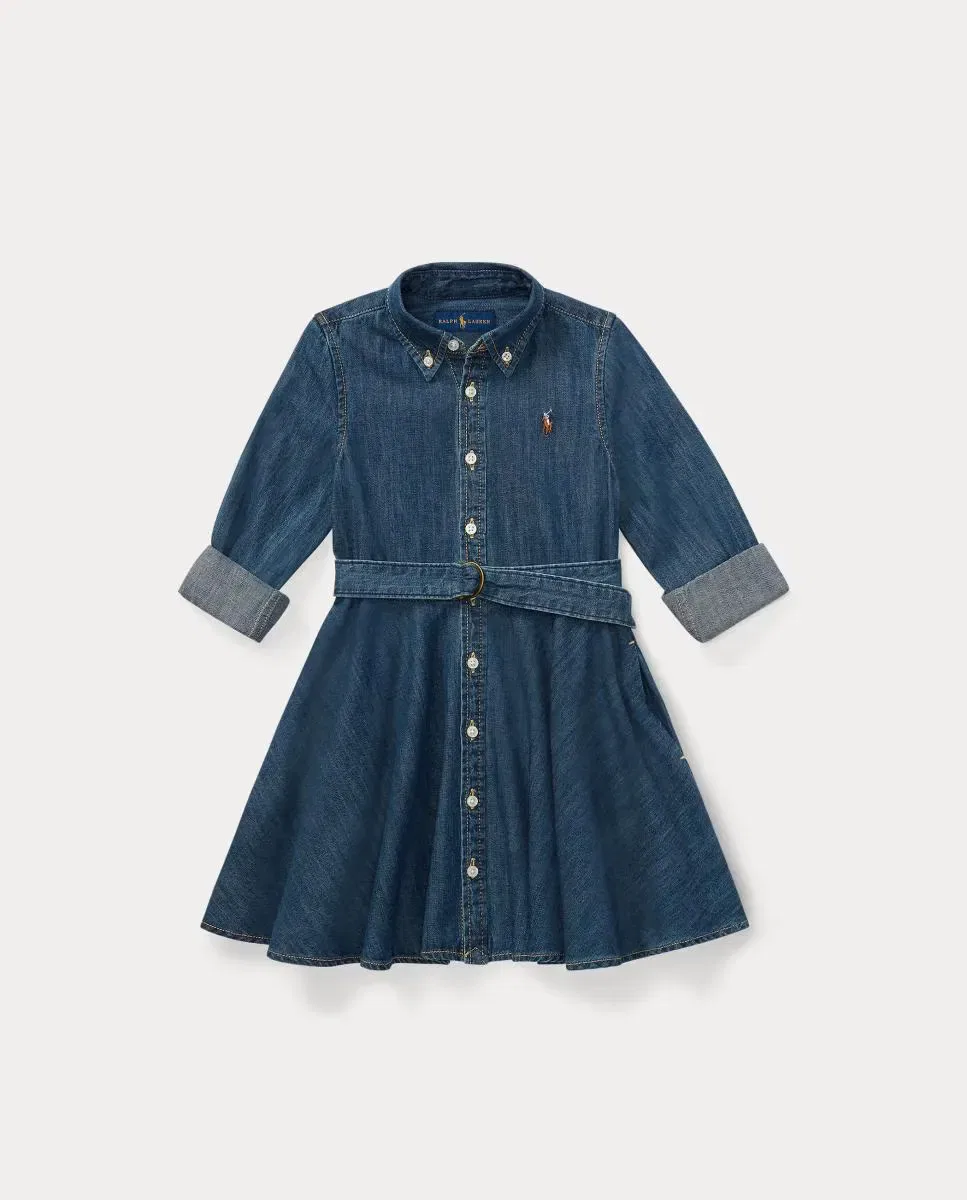 Детское платье-рубашка из денима с длинным рукавом Polo Ralph Lauren, Azul índigo — фото 4