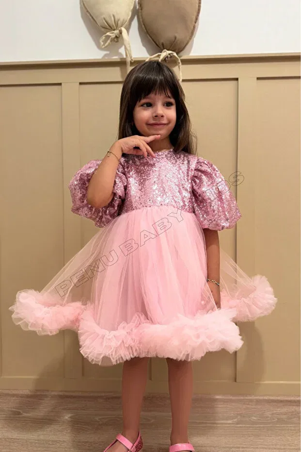 Детское платье для девочек с пайетками Little Miss Penu Baby Kids, Pink