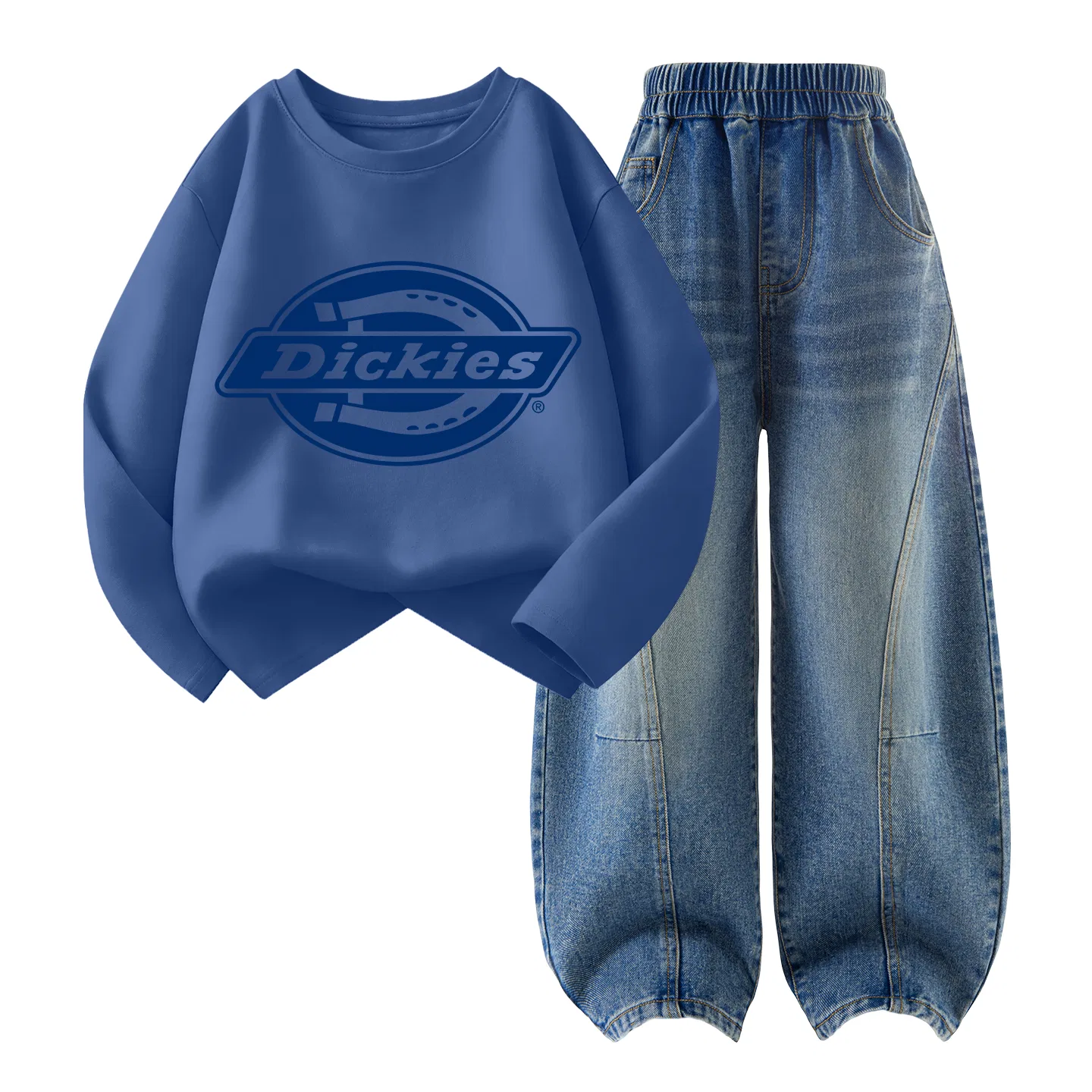 Детский спортивный костюм с принтом Negative Logo Gray Blue+Solid Color Denim Blue, Dickies