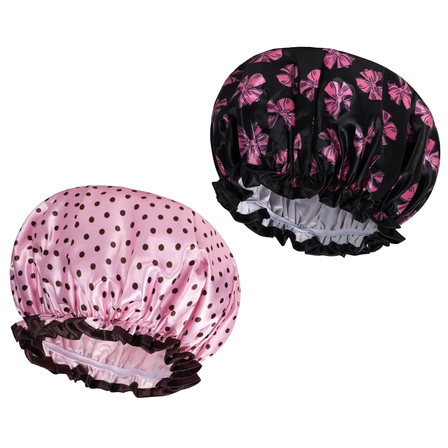 Satin Шапочка для душа Pack of 2, AOOWU, Pink and black