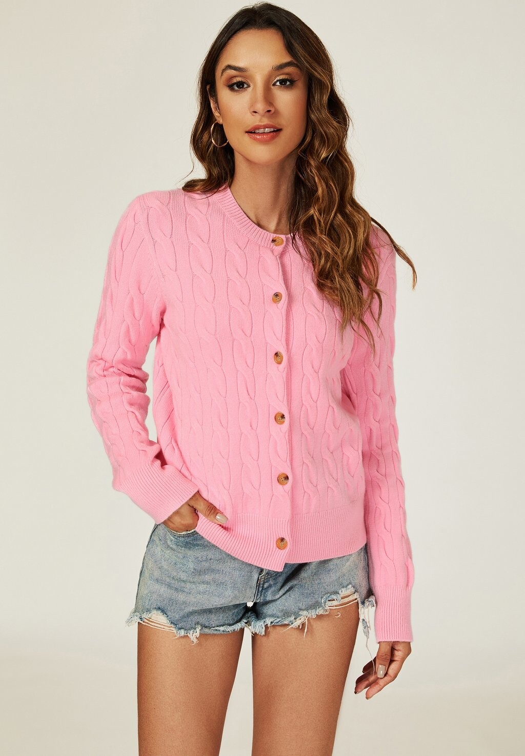 

Кардиган CABLE-KNIT CREWNECK FS Collection, розовый