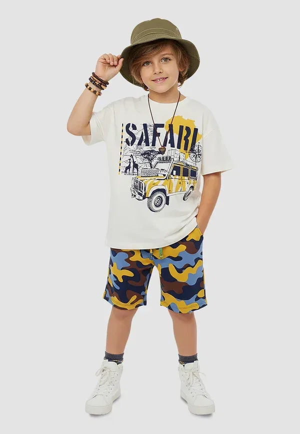 Костюм safari t-shirt & camo shorts xt set shorts Denokids, кремово-голубой