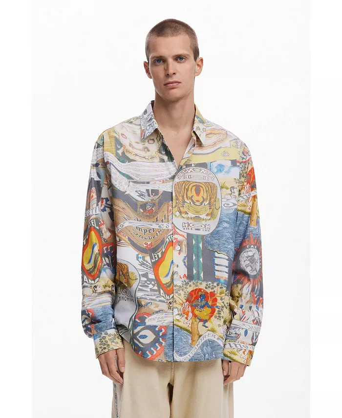 

Мужская этническая рубашка с коллажным принтом Desigual, мультиколор
