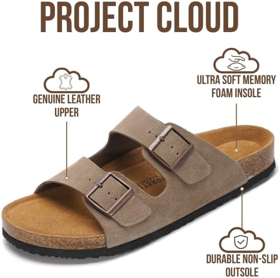 Мужские сандалии Project Cloud из 100 натуральной кожи с амортизирующей стелькой из натуральной пробки, сандалии с двумя ремешками и пряжками, летние нескользящие (Heritage), Taupe Suede — фото 2