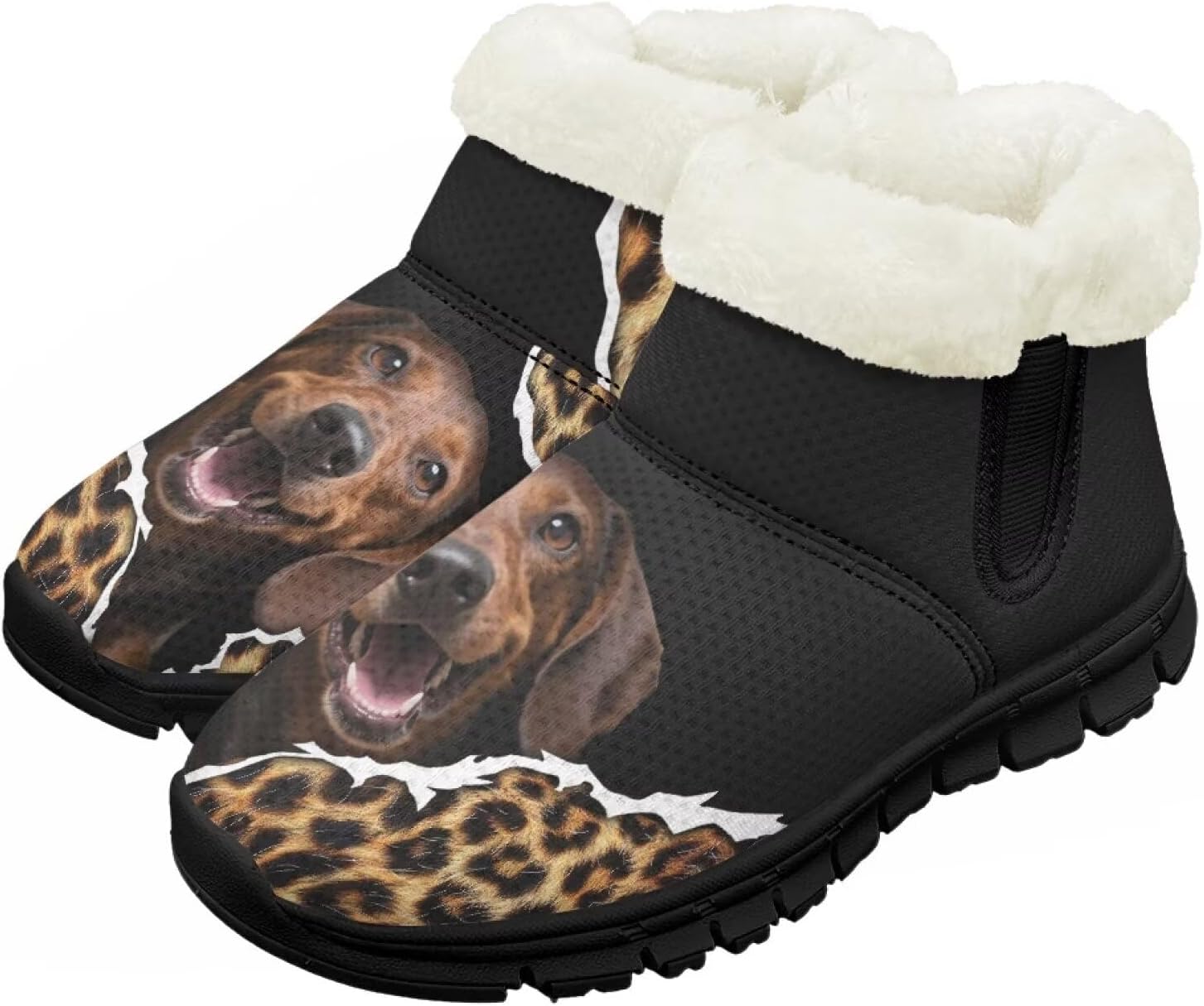 

Юношеские ботинки для мальчиков и девочек, зимние теплые ботинки, противоскользящие легкие уличные туфли для холодной погоды Chririnla, Leopard Print Dachshund