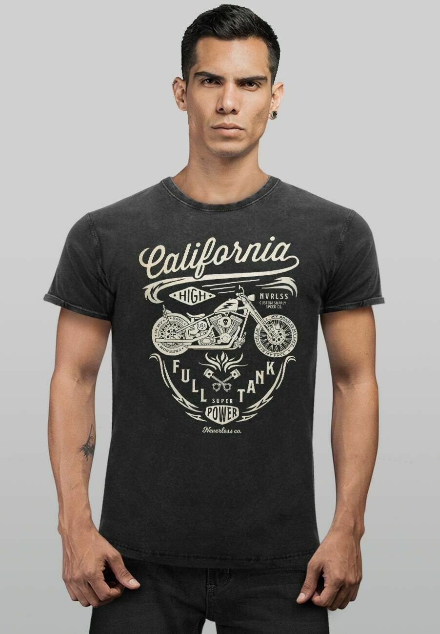 

Футболка с принтом VINTAGE BIKER MOTORRAD SCHRIFTZUG CALIFORNIA FULL Neverless, черный