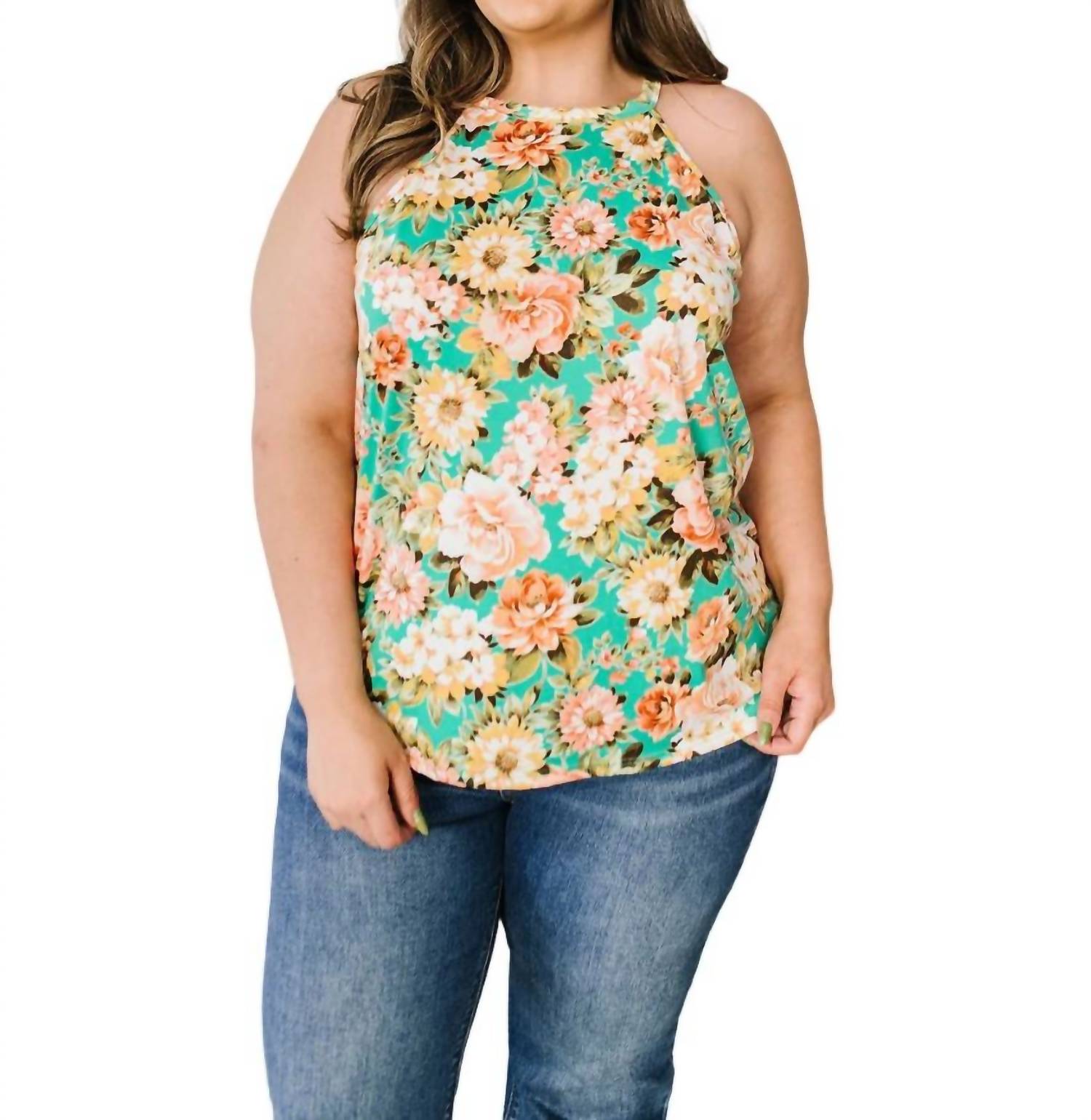 

Топ Fiddle Dee Dee Floral Halter в бирюзовом цвете Haptics