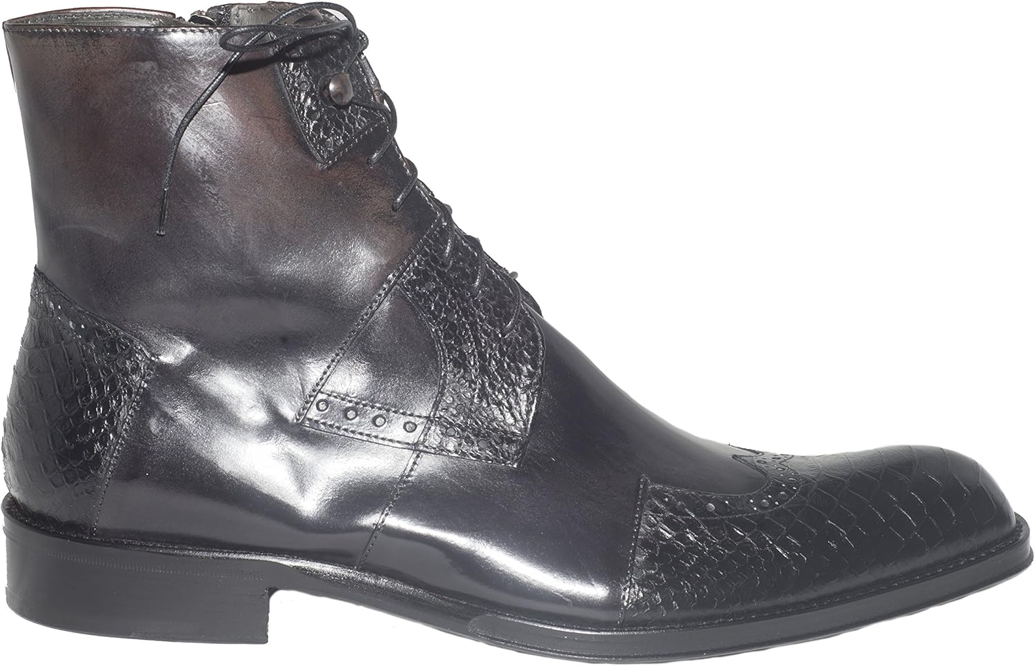 

Мужские черные кожаные ботинки Jo Ghost 902 с итальянской отделкой, шнуровкой, молнией и нашивками с принтом под питона