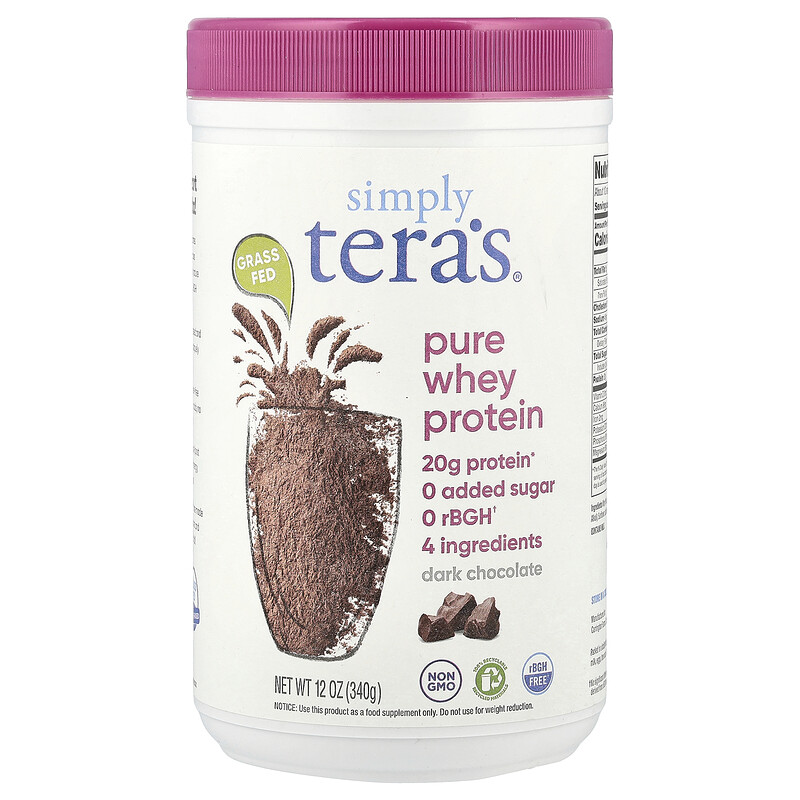 

Simply Tera's, Чистый сывороточный протеин, темный шоколад, 340 г (12 унций)