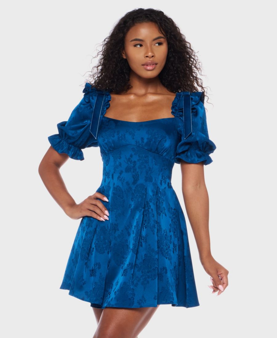 

Короткое платье с пышными рукавами и складками для подростков B Darlin, Blue