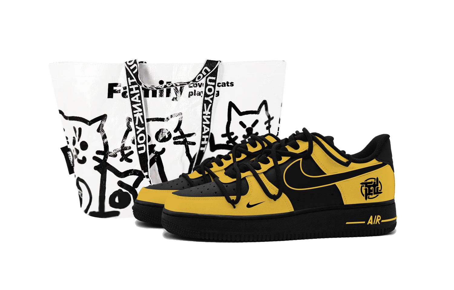 

Air Force 1 Kung Fu Kid устойчивые к истиранию низкие скейтборд кроссовки детские Nike, черный/желтый