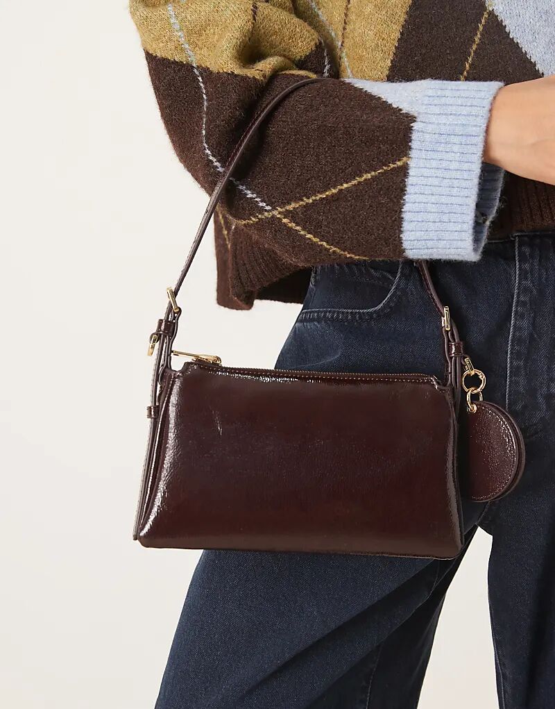 

Сумка через плечо Mango в лакированном бордовом цвете