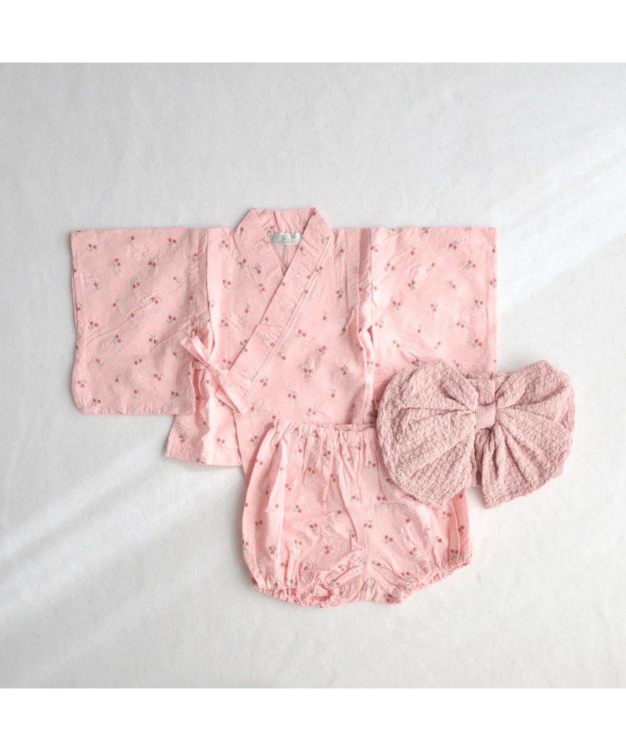Детский комплект юкаты с риббоном, модель Fuwari Ribbon 2P, бренд coto cotte, Зеленый — фото 2