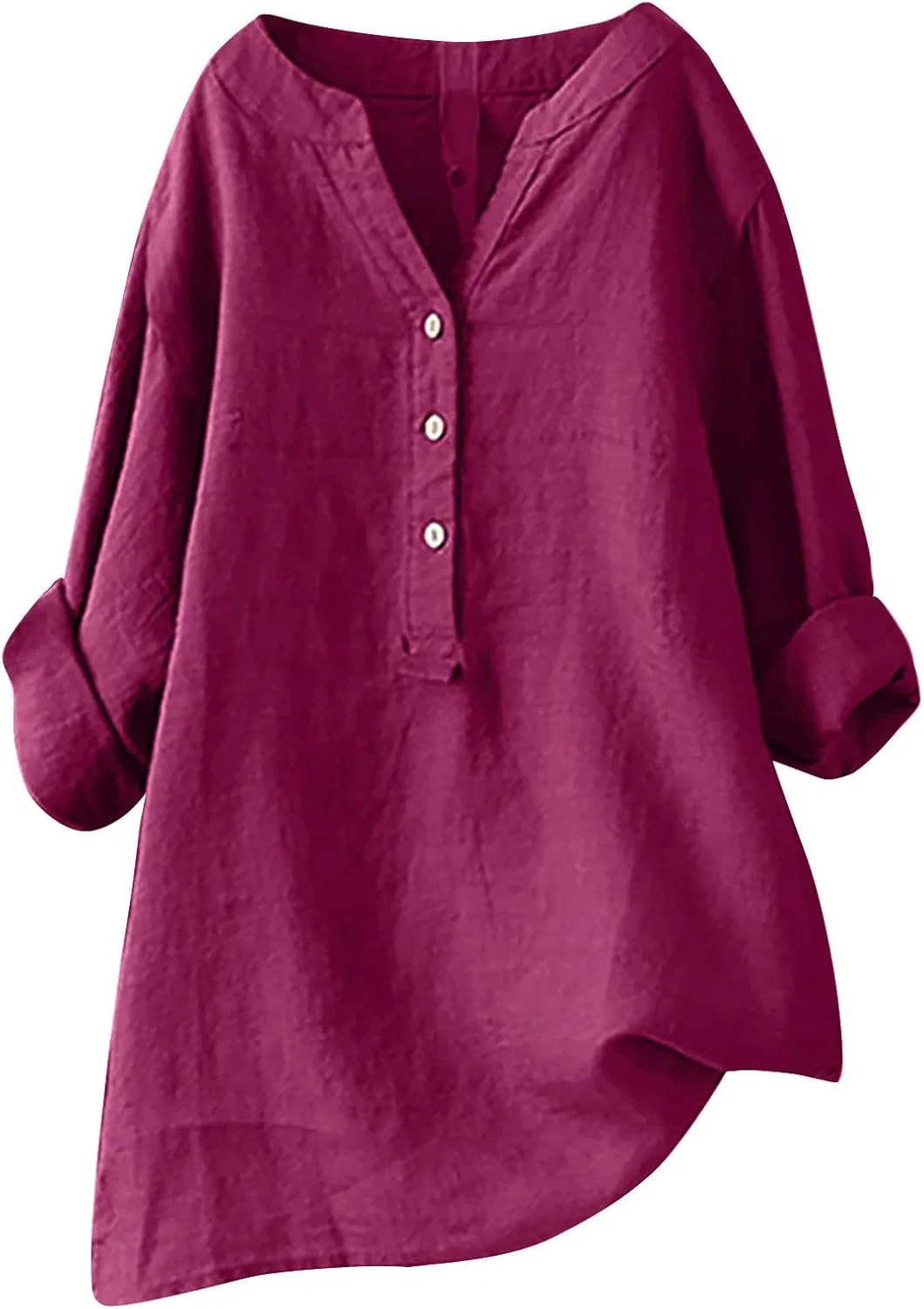 Женская туника с V-образным вырезом длинным рукавом Womens Long Sleeve Shirt, Hot Pink