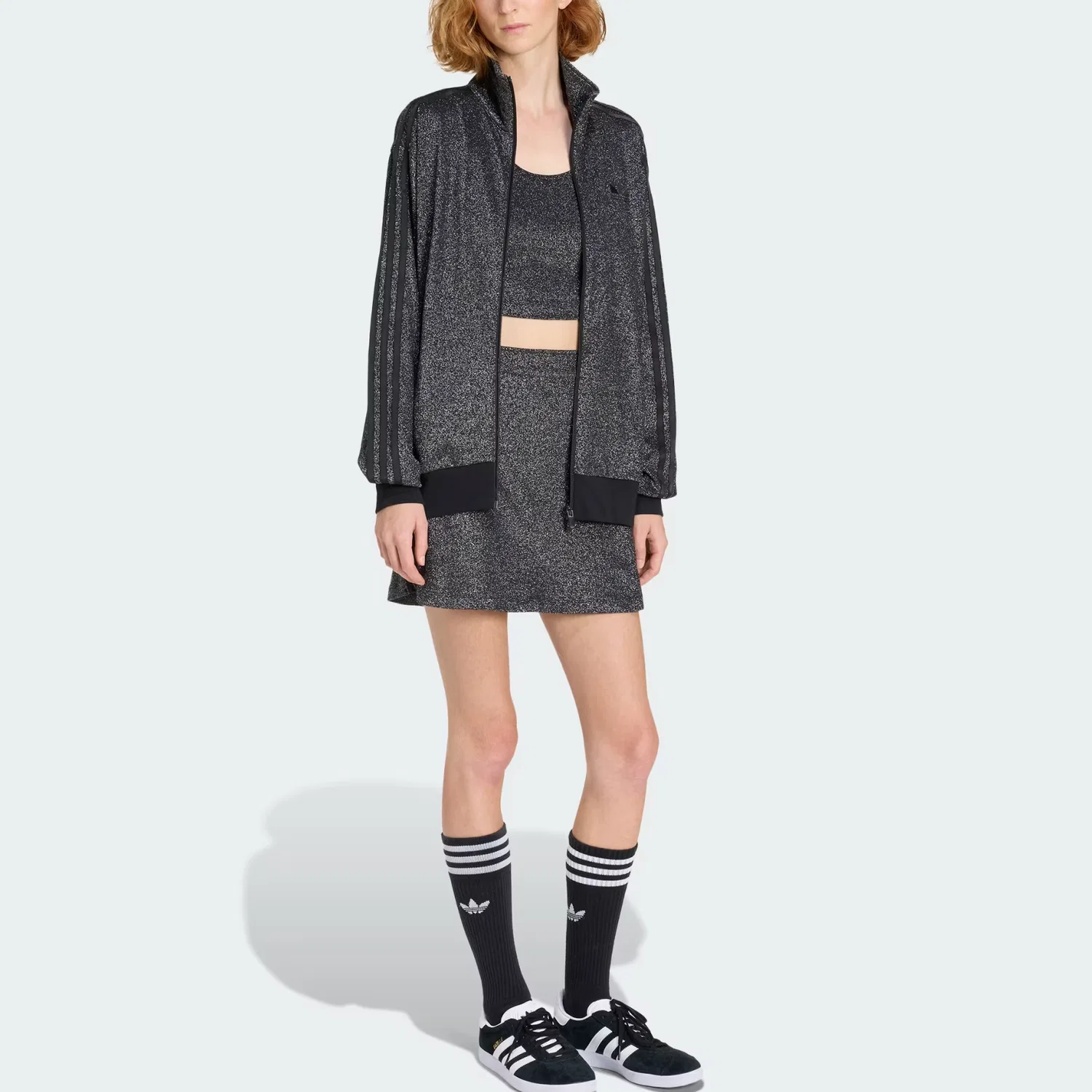 Женская мини-юбка с полосками Lurex Adidas Originals, Black/Silver Metallic — фото 3