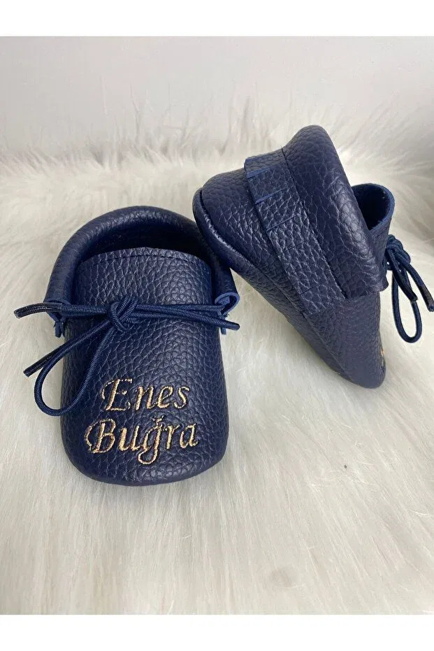 Детские мокасины для девочек с принтом Betülün Diktikleri, Navy Blue — фото 2