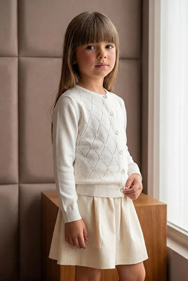 Детский вязаное кардиган с ромбовидным узором Trend Baby Kids, White