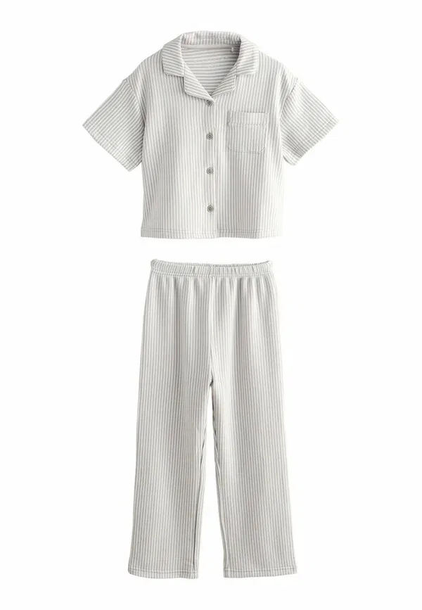 Пижамный комплект, полосатый, Regular fit button through set Next, Neutral Stripe