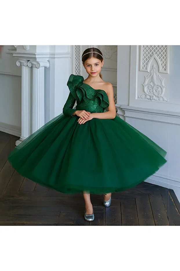 Детское платье для девочек с длинным рукавом Miço Kids, Green — фото 2