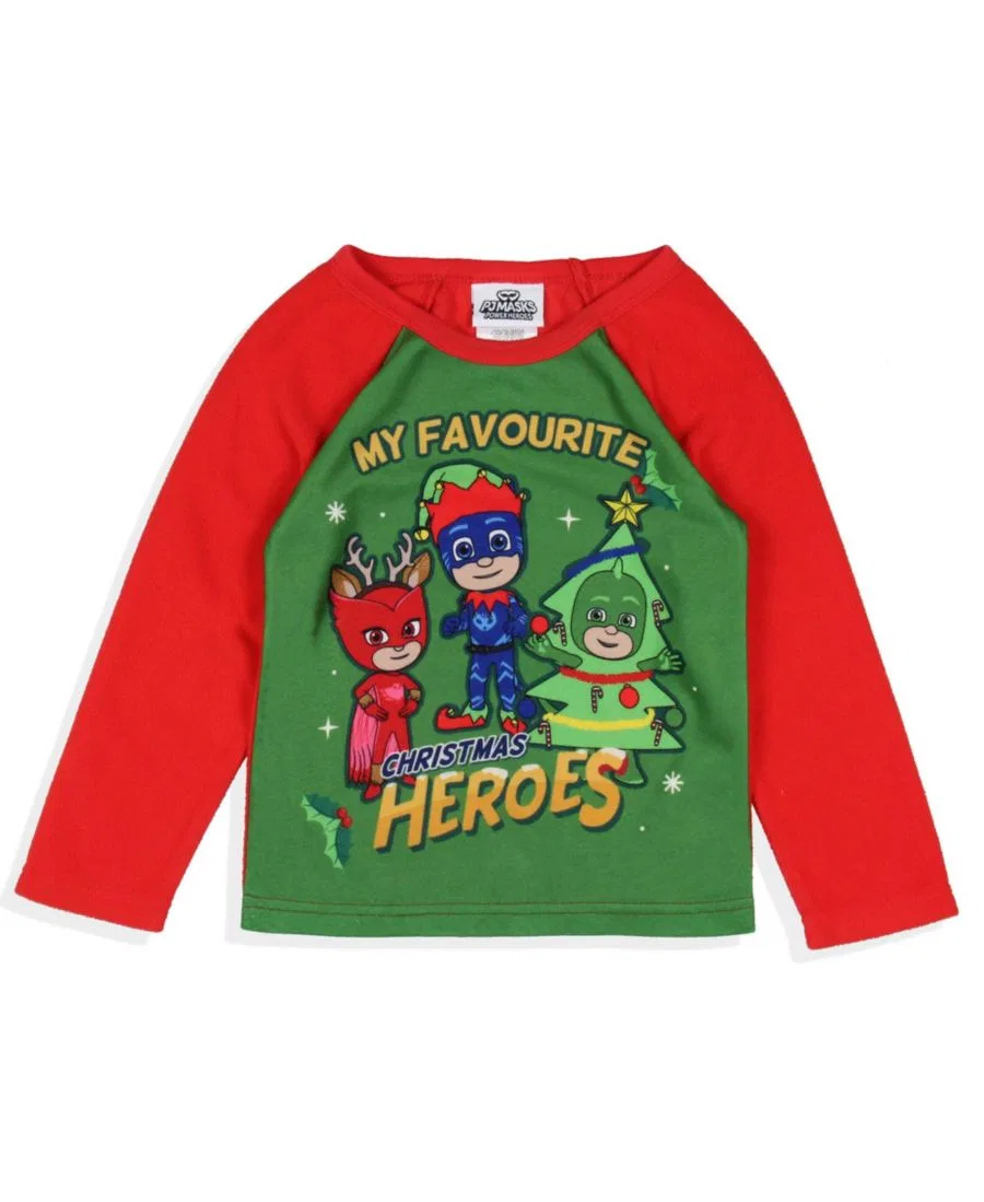 Комплект пижам с длинным рукавом, с рождественским принтом, My Favorite Christmas Heroes PJ Masks, Green — фото 2