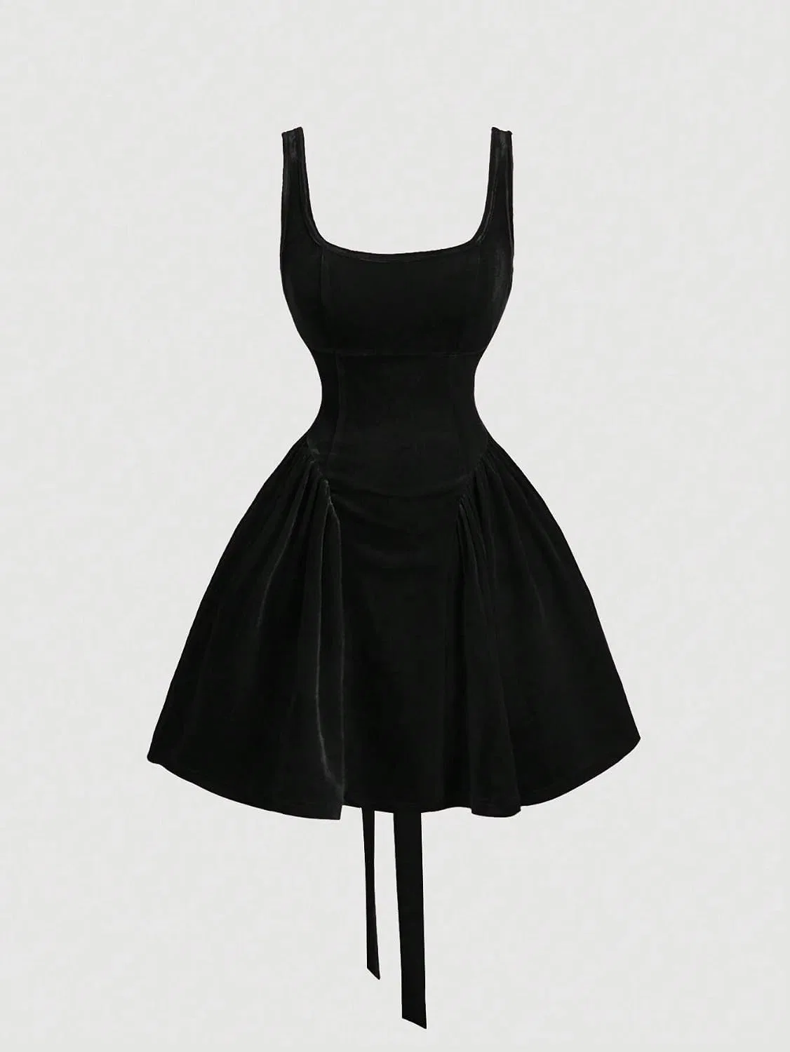 Женское бархатное мини-платье без бретелек A-line Backless, Black — фото 3