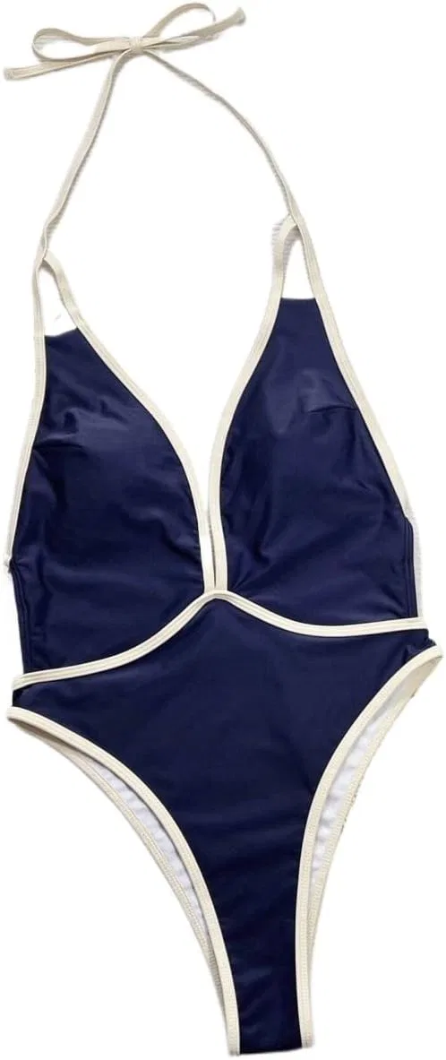 Женский цельный купальник с цветовым блоком Monokini, Navy Blue