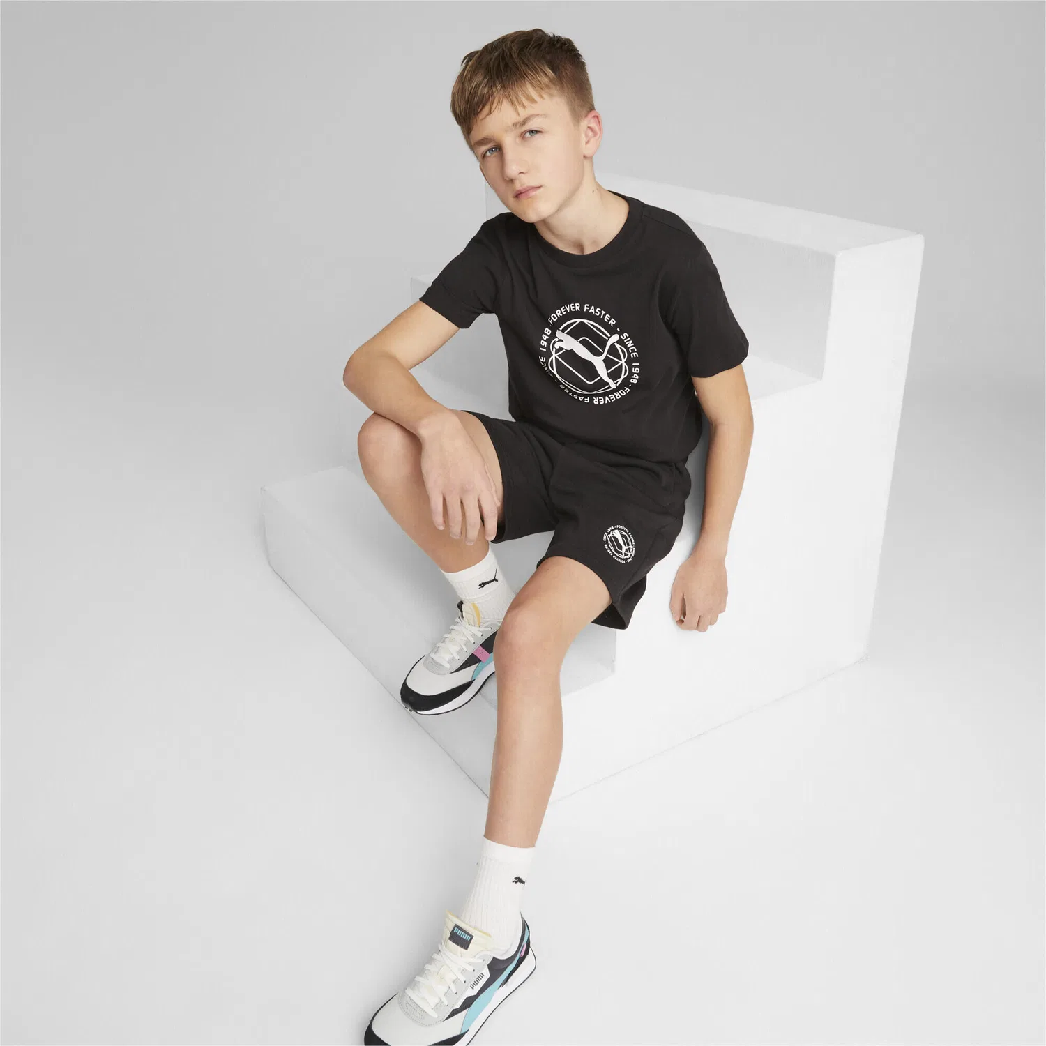 Детские спортивные шорты с регулируемой талией Active Sports Shorts Puma, Schwarz — фото 3